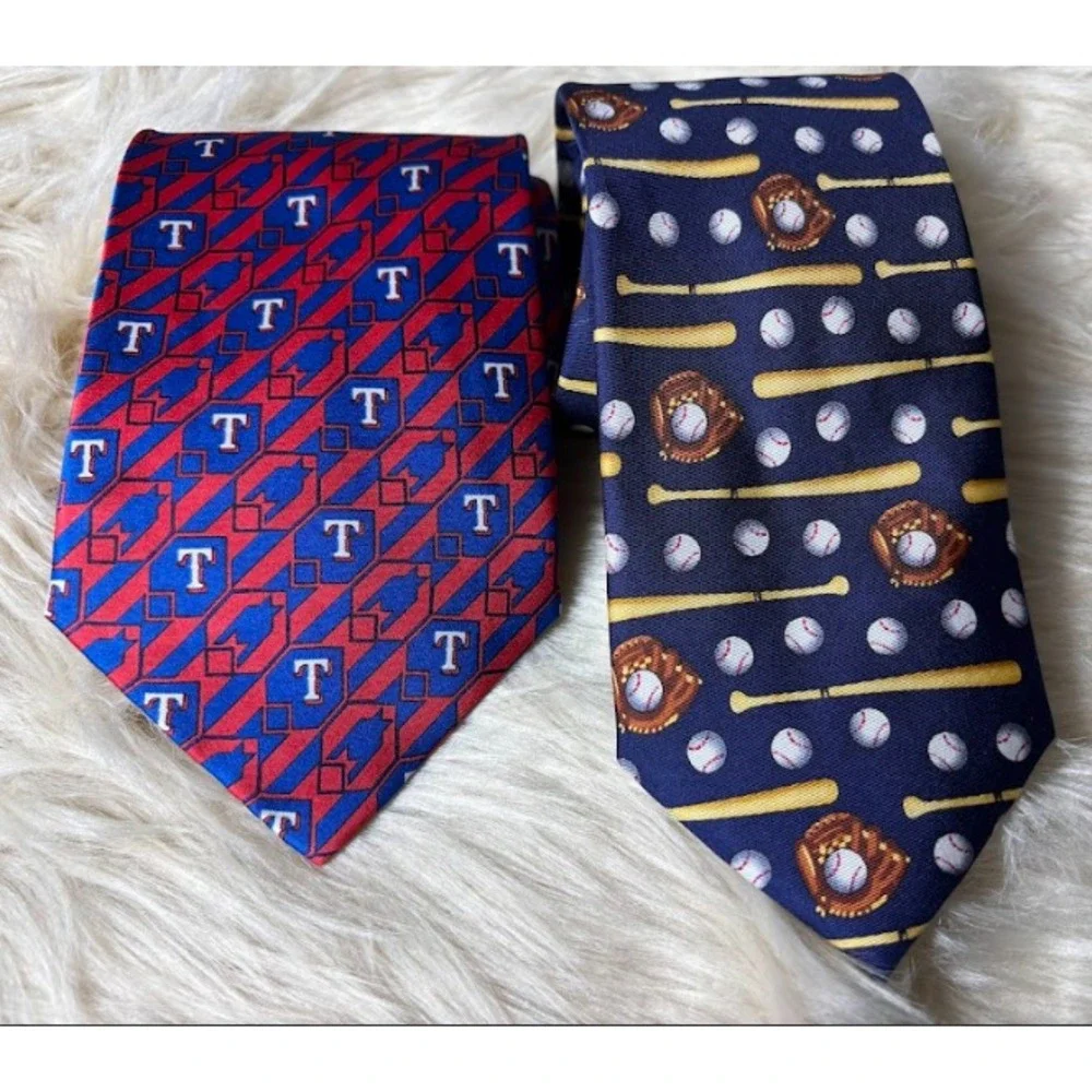 Allyn Silk Necktie Lot of 2 NBA Texas Play Ball Logo Vintage USA Made